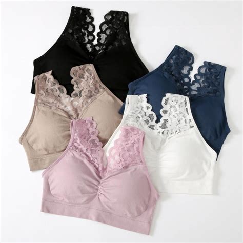 Merotable Clearance Sale Women Sexy V Neck Lace Bras Push Up Padded