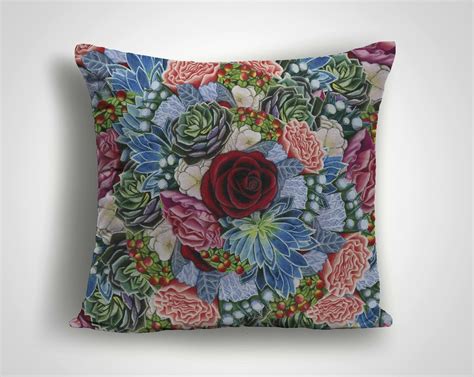 colourful decorative floral print cushion in linen like etsy printed cushions home decor