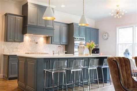 The sahara sand yellow and masala gray in this kitchen create a perfect balance of understated and bold. blue-grey-kitchen-cabinets-gray-blue-kitchen-cupboards ...