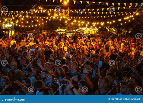 Summer Music Festival Crowd Partying Outdoor Editorial Stock Image