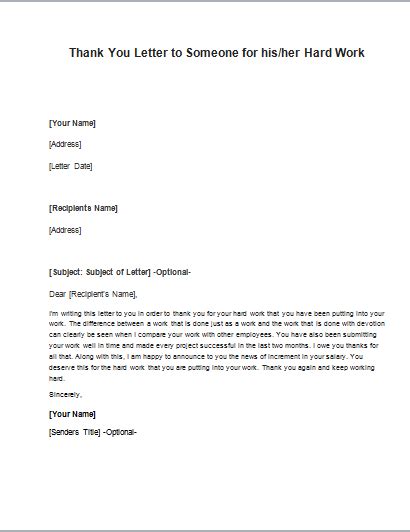 Maybe you would like to learn more about one of these? Thank You Letter to Someone for his Hard Work | Thank you ...
