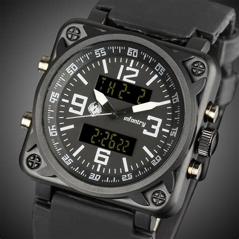 infantry digital lcd military black sports mens wrist watch rubber alarm chrono ebay