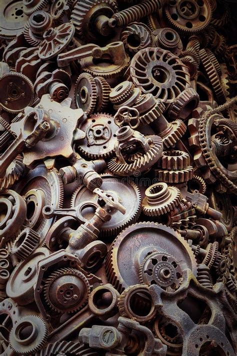 Steampunk Background Machine Parts Large Gears And Chains From