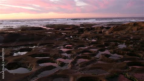 Eroded Rock Formation Tide Pool Shape In La Jolla California Coast