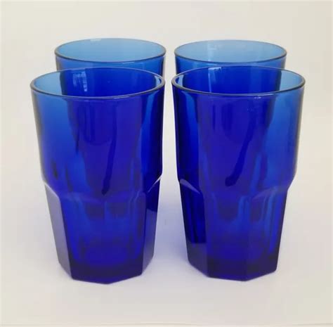 Vtg Libbey Crisa Cobalt Blue 16 Oz Drinking Glasses Paneled Tumblers Set Of 4 34 50 Picclick