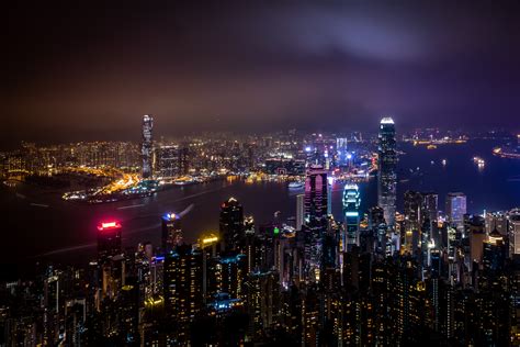 Wallpaper Hong Kong China Skyscrapers Night City City Lights