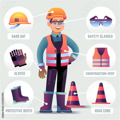 Worker With Safety Equipment Man Wearing Helmet Gloves Glasses