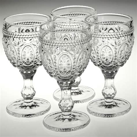 Set Of 4 Clear Glass Embossed Wine Glasses 200ml Brandalley