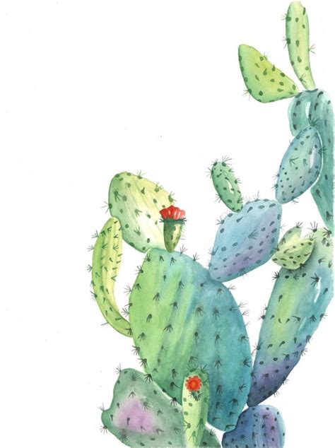 Original Watercolor Prickly Pear Cactus Painting