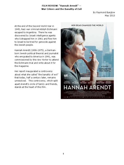 Hannah Arendt And The Banality Of Evil A Film Review Hannah Arendt Philosophy