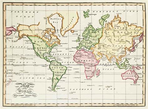 Map Of The World On Mercators Projection From 1780 Antique World Map