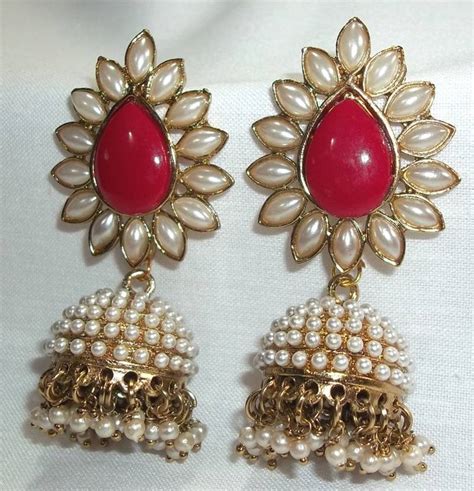 Aashiqui 2 Earrings Maroon Polki Pearls Jhumka Earrings Shree Mauli Creation 161544