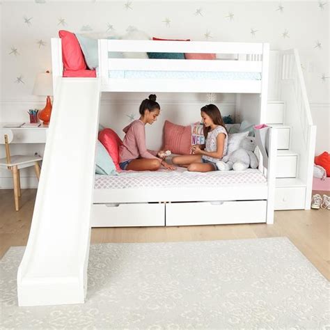 Twin Over Full Medium Bunk Bed With Stairs And Slide Bunk Bed With