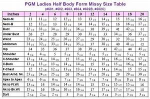Dress Form New York Dress Forms New York Pgm Dress Form Size Table