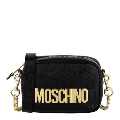 Womens Black Leather Moschino Logo Leather Crossbody Bag Brandalley