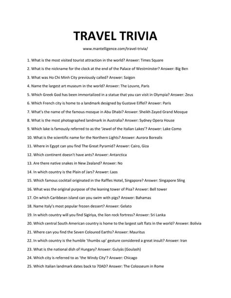 Travel Trivia Questions Trivia Questions And Answers Trivia Quizzes