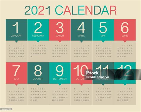Year 2021 Calendar Vector Design Template Stock Illustration Download