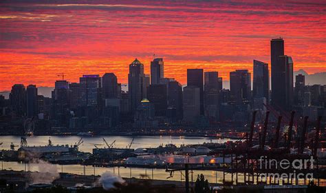 Burning Seattle Cityscape Sunrise Photograph By Mike Reid Fine Art