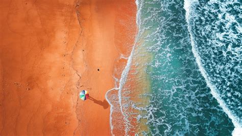 Download Beach Drone View Adorable Sea Shore Wallpaper 2048x1152