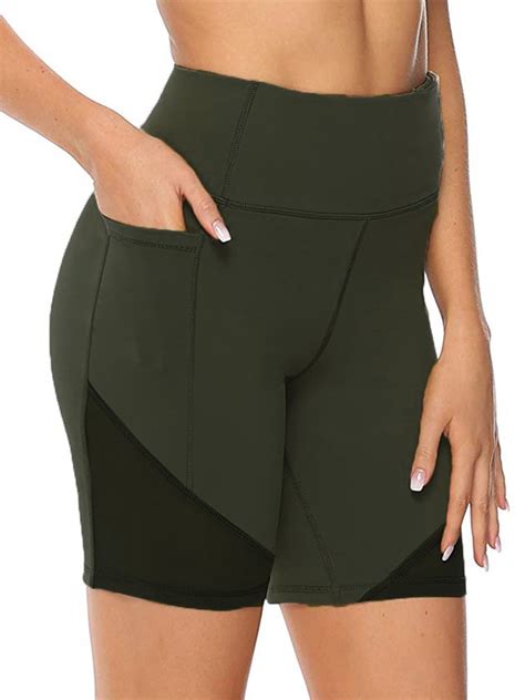 aunavey aunavey high waist yoga shorts for women with 2 side pockets tummy control running