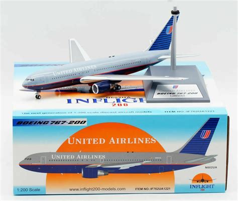 United Airlines Boeing 767 200 N602ua Battleship Grey Livery With Stand Die Cast Inflight
