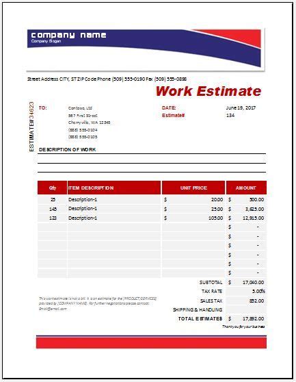 Work Estimate Templates 19 Free Docs Xlsx And Pdf Forms Estimate