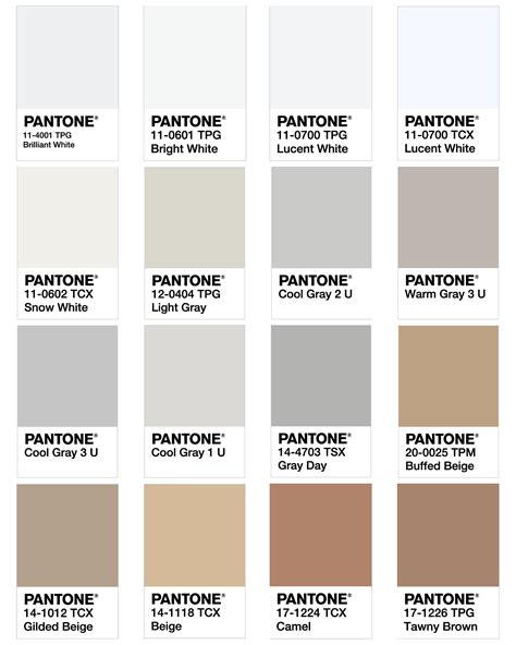 Famous Neutral Pantone Color Palette References