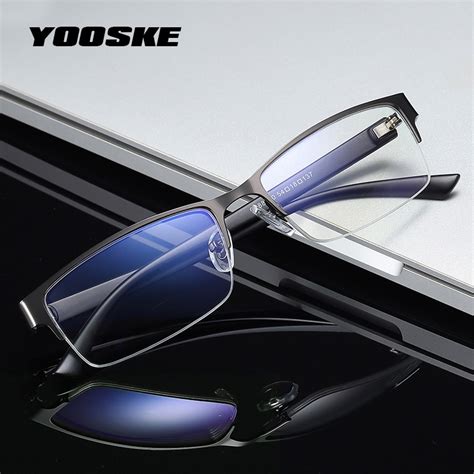 Yooske Business Half Frame Reading Glasses Men Stainless Steel Newspaper Reading Eyeglasses