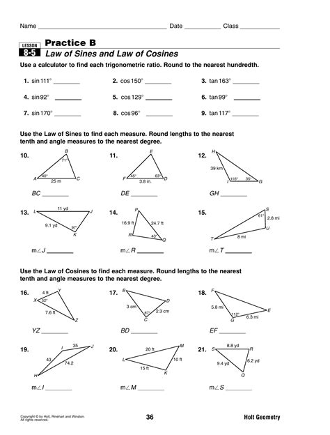 Law Of Sines Practice Worksheet Answers With Work