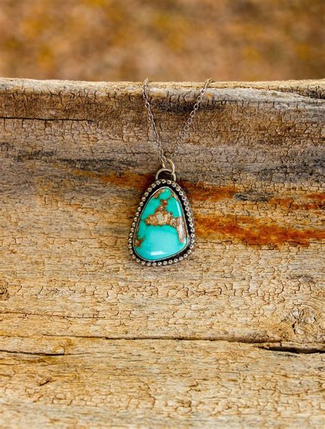 Large Turquoise Necklace Turquoise Pendant Sterling Silver Etsy