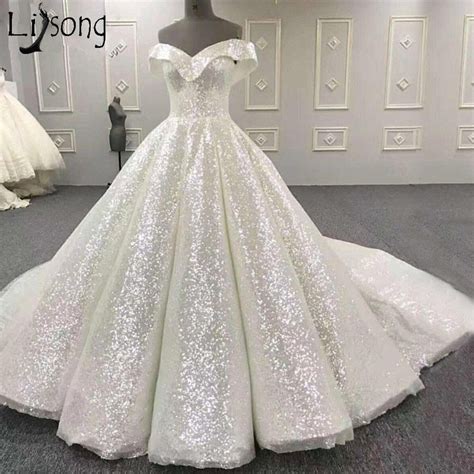 Amazing Shiny Wedding Dress 2019 New Bling Bling Ball Gown Luxury Bride