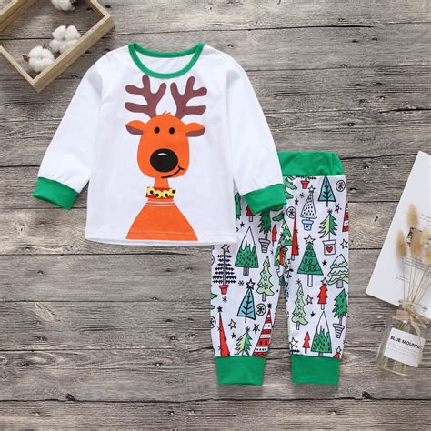 Children Christmas Clothes Girls Boys Kids Cotton Long Sleeves Deer