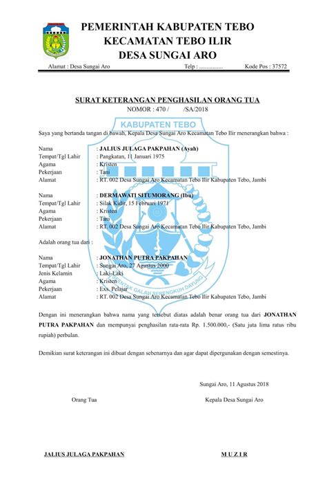 Akta Download Contoh Surat Keterangan Penghasilan Orang Tua Word Atau