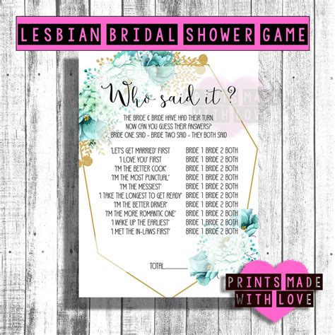 Lesbian Bridal Shower Game Bachelorette Party Game Hen Do Etsy