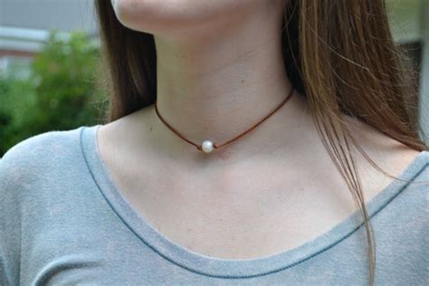 Items Similar To Choker Pearl Leather Necklace Freshwater Pearl On