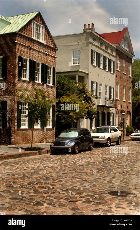 Cobblestone Lined Streets In Downtown Charleston South Carolina Usa