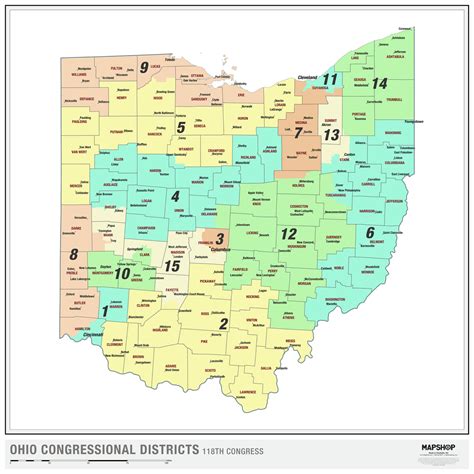 Ohio Congressional Districts Wall Map The Map Shop Hot Sex Picture