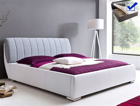Nicht nur in 135/200 sondern auch in den größen 155/220 und 200/200. Polsterbett Bett 180x200cm weiß grau Bettkasten Lattenrost ...