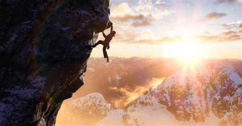 Premium Photo Adult Adventurous Man Rock Climbing A Steep Rocky Cliff