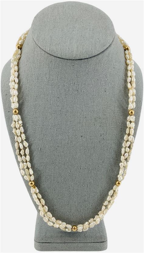 Lot Rice Pearl Necklace With 14kt Yellow Gold Beads