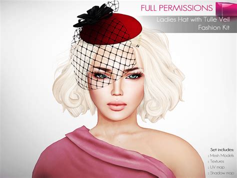 Second Life Marketplace Full Perm Ladies Tulle Veil Hat Fashion Kit