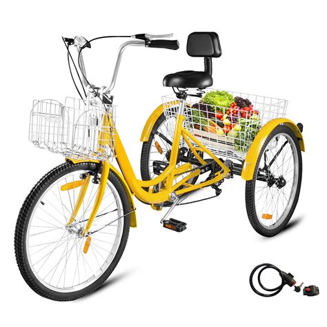 24 Adult Tricycle 3 Wheel 7 Speed Bicycle Trike Double Basket 330lbs Bike Vevor Ca