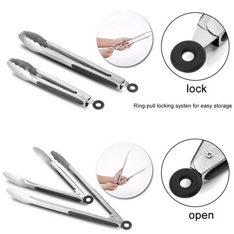 Hot 2pcs 12 Inch And 9 Inch Stainless Steel Bbq Tongs Locking Kitchen Tongs Silicone Cooking