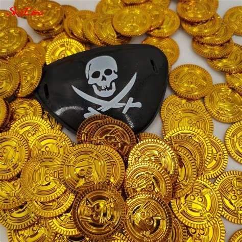 100pcs Plastic Gold Treasure Coins Captain Pirate Party Favors Pretend