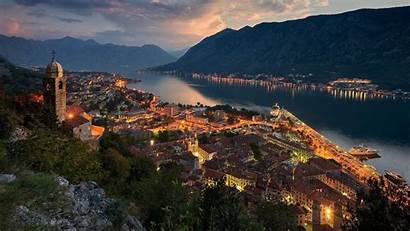 Montenegro Kotor Town Landscape Mountain Lights Building