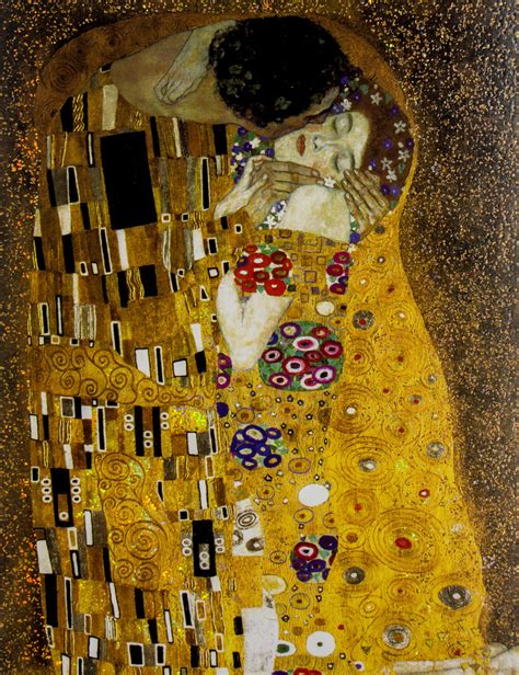 Copia d'autore interamente dipinto a mano. Gustav Klimt : Cofanetto di 16 cartoline : Il bacio