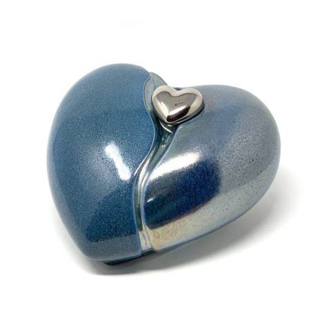 Ceramic Cremation Ashes Urn Love Heart Blue With Magnetic Keepsake