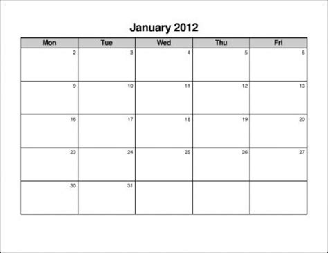 Free Printable Blank Calendar Monday Through Friday Margi Saraann