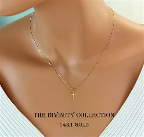 Kt Solid Gold Cross Necklace Women Girls Fine Jewelry K Etsy