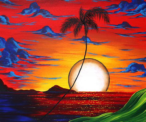 Abstract Surreal Tropical Coastal Art Original Painting Tropical